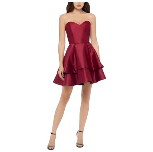 Blondie Nites Juniors' Womens Sweetheart Double-Tier Burgandy Dress Size 3 or 9 - Picture 1 of 4